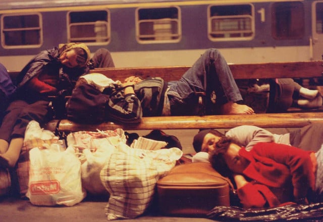 sleeping in train station
