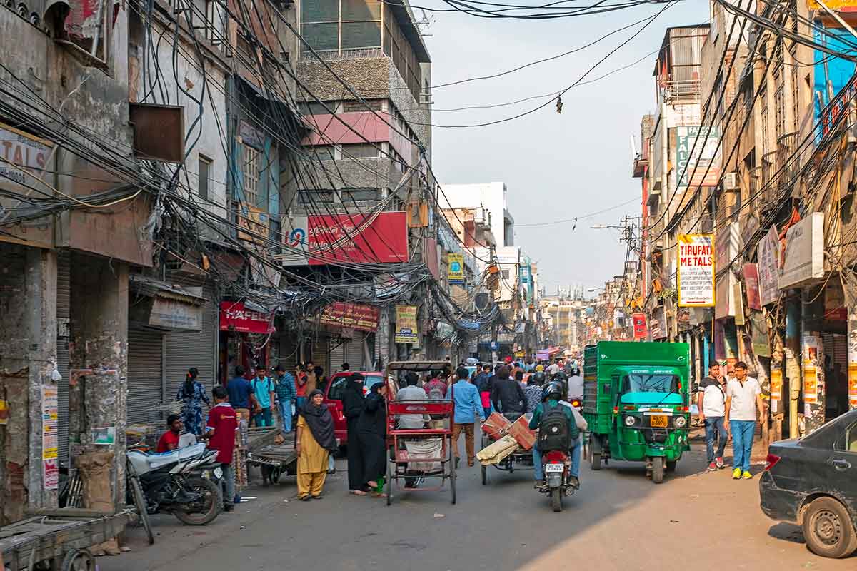 A busy street in Delhi, India.