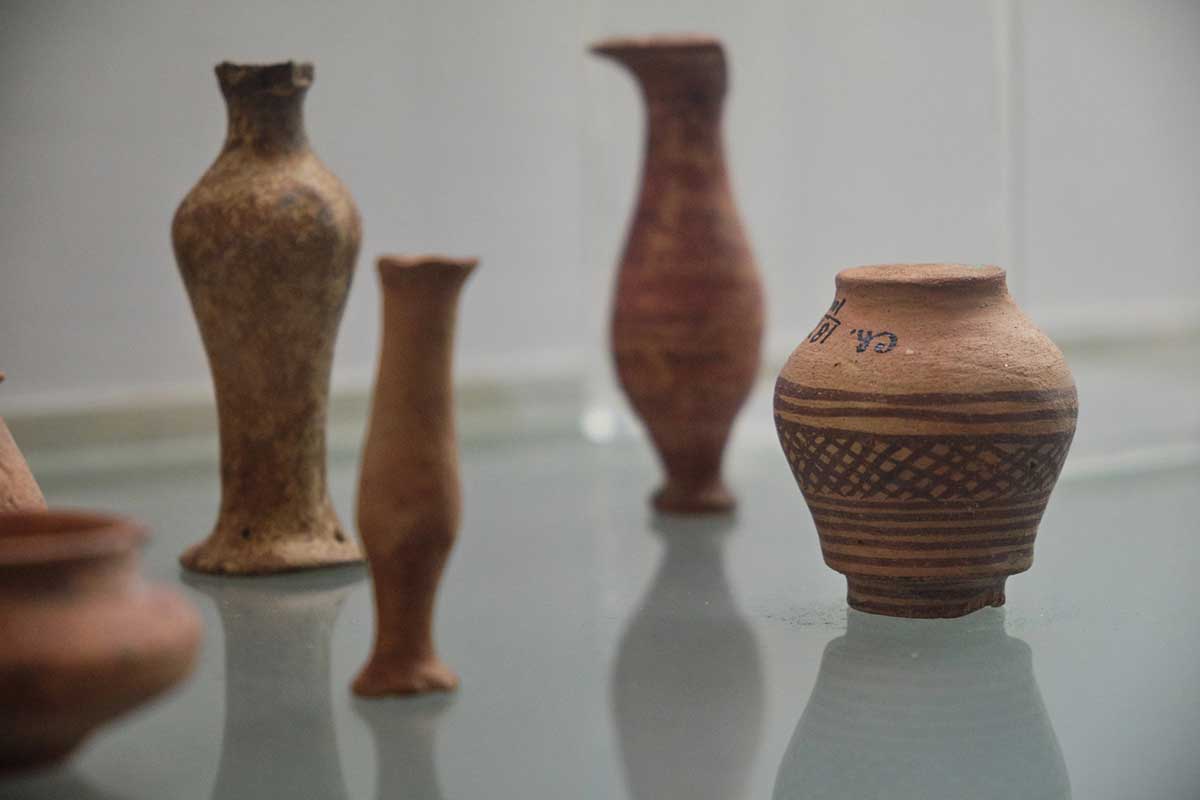 Ancient pottery of the Indus Valley Civilization in the National Museum of India in New Delhi.