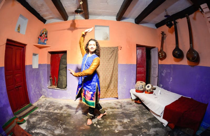 woman doing Kathak dance at Jolly Music House in Varanasi, India