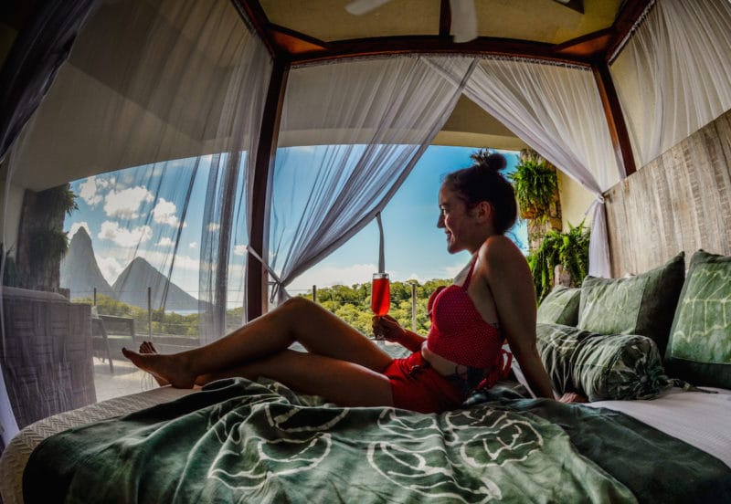 room with no fourth wall at the Jade Mountain Resort in St. Lucia