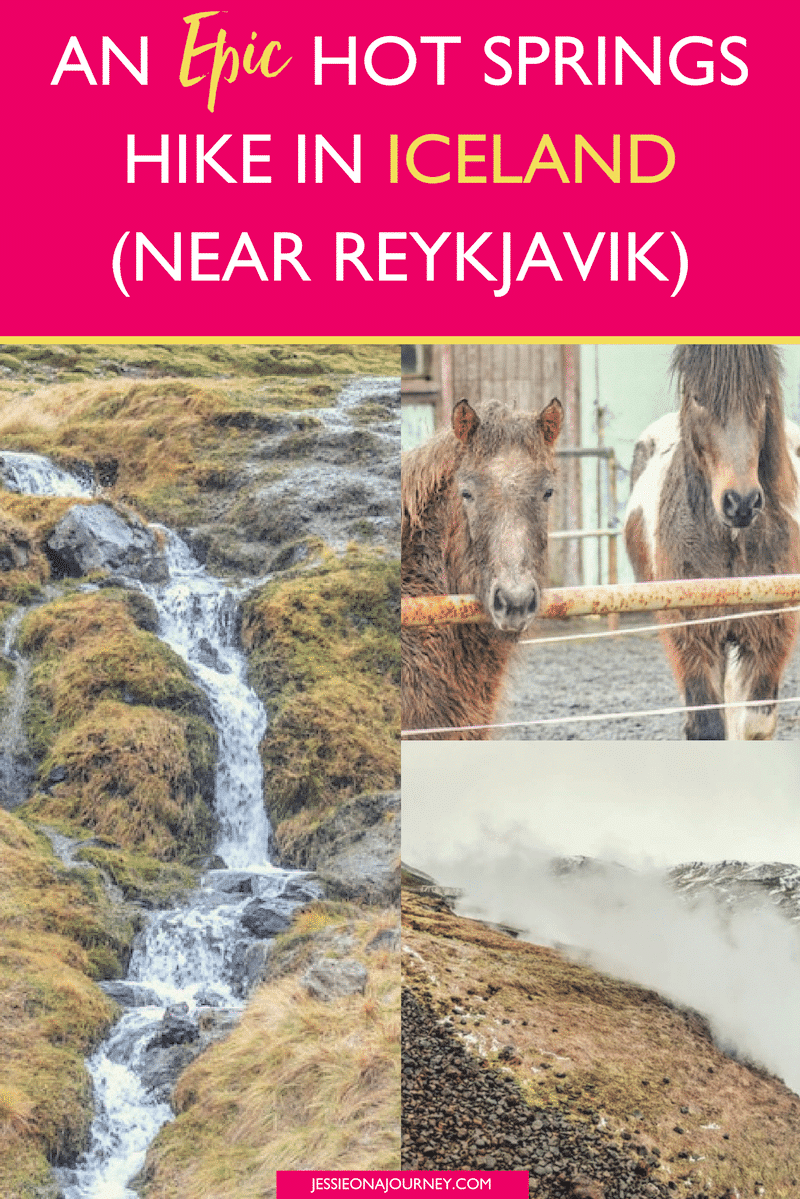 This epic hot springs hike in Iceland near Reykjavik is a must-do, especially for solo female travelers (like me!). You'll see incredible landscapes, waterfalls and volcanic activity -- with the entire Iceland hike ending with some swimming in an outdoor hot spring. Read the post to learn more and see gorgeous pictures from the trek! // #HotSpringsHike #Iceland #HikeInIceland #IcelandHike #Reykjavik