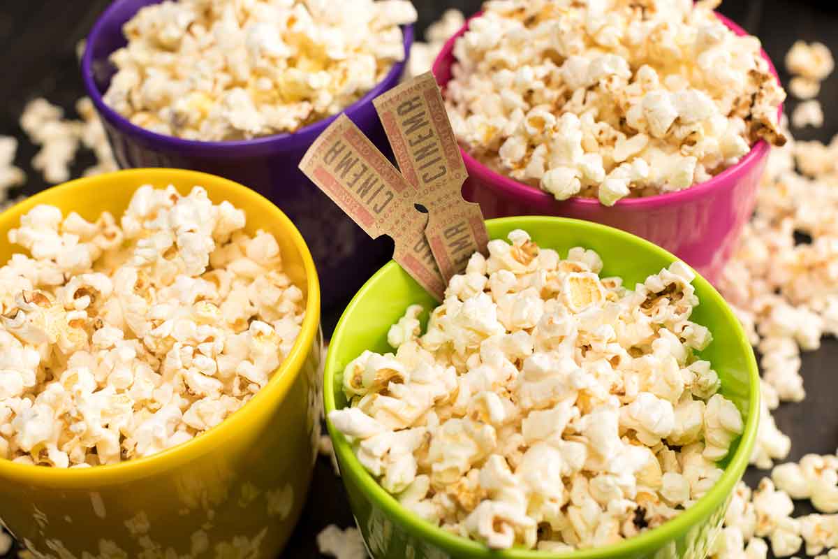 Popcorn and movie tickets.