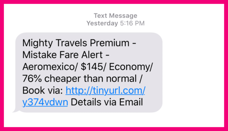 glitch airfare deal from Mighty Travels Premium