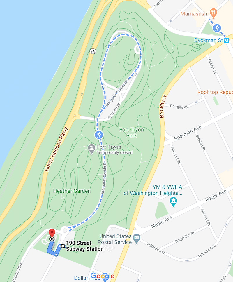 Map of the Fort Tryon Park trailhead