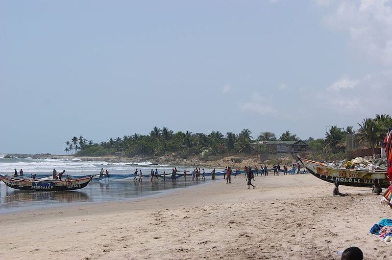 Fishermen on the beach in Kokrobite, Ghana