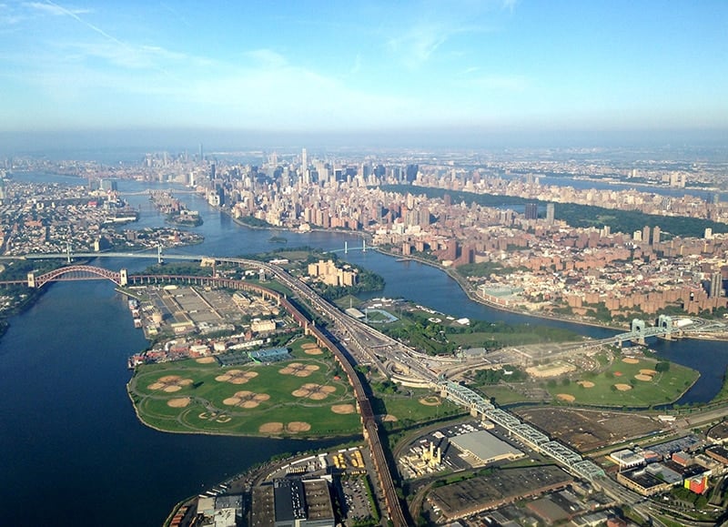 aerial view of Randalls Island in Manhattan NYC