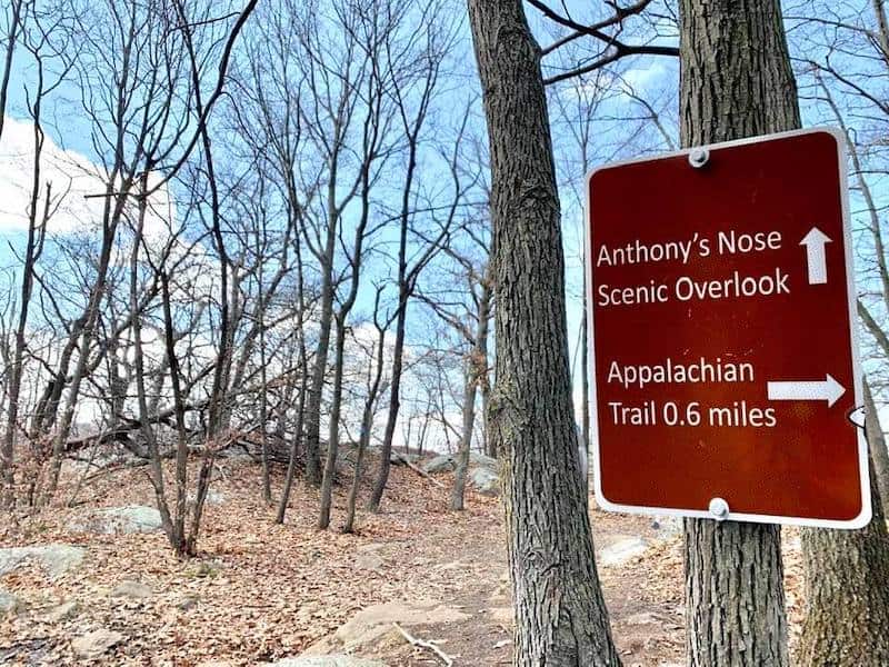 Signage along the Anthony's Nose hiking trail