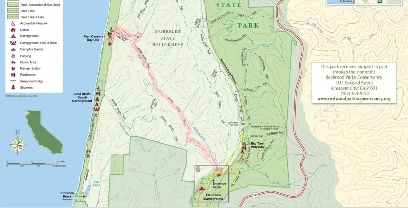 James Irvine Trail map from the Prairie Creek State Park brochure