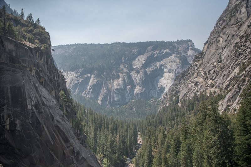 View from atop Vernal Falls on the Mist Trail in Yosemite National Park