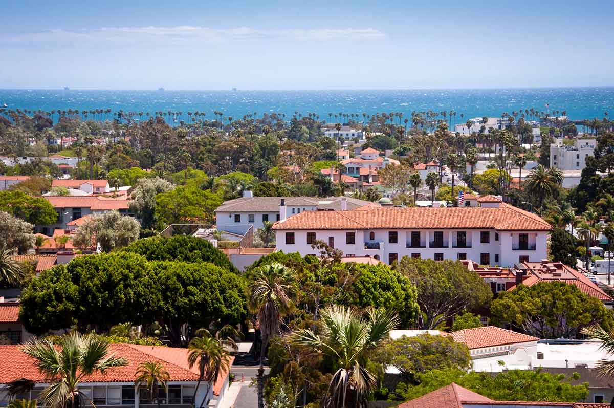 A beautiful view of Downtown Santa Barbara, California.