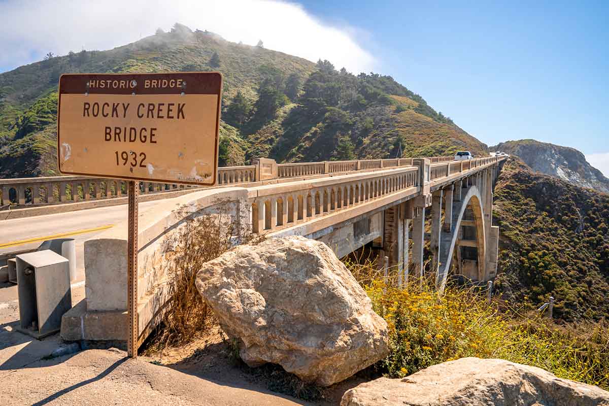 Pacific Coast Highway (Highway 1) at southern end of Big Sur, California near Bixby Bridge (Rocky Creek Bridge)