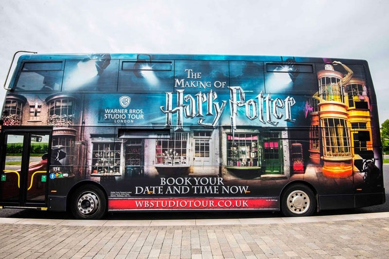 Getting on the WB Studio tour bus during a solo trip to London