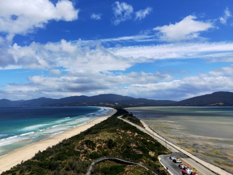 One of the top Bruny Island hikes, The Neck, with water on both sides of the trail