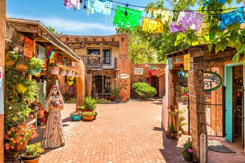 Colorful San Felipe Street in Albuquerque, New Mexico - one of the best solo destinations in the USA