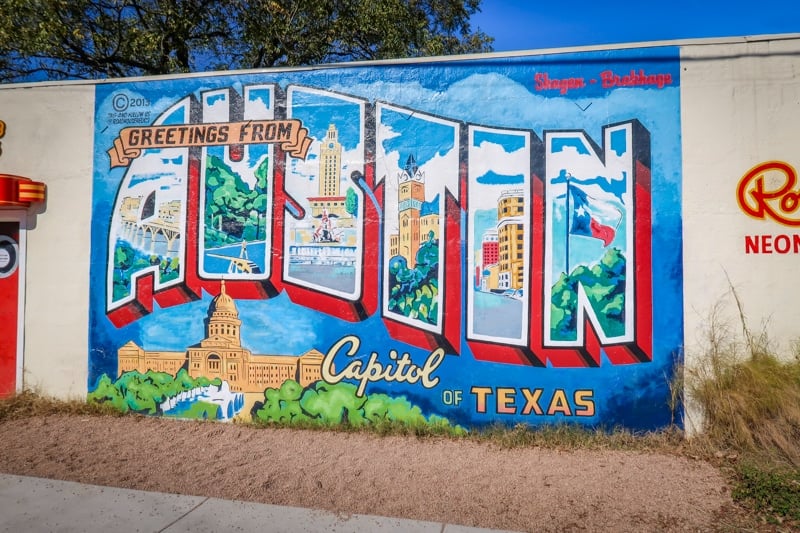 Mural in Austin, Texas which is one of the best places to travel alone in the United States