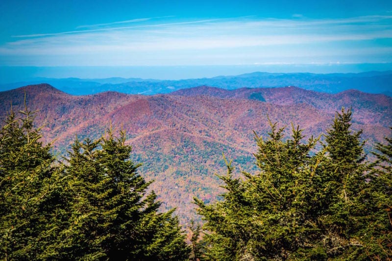 Mountain view from the Mt Mitchell Summit in Asheville - one of the best places to visit in the USA alone
