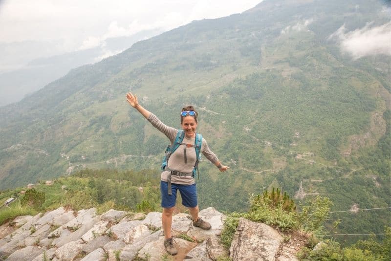 enjoying the many traveling alone benefits while hiking the Mohare Danda Trek in the Annapurna Himalayas of Nepal