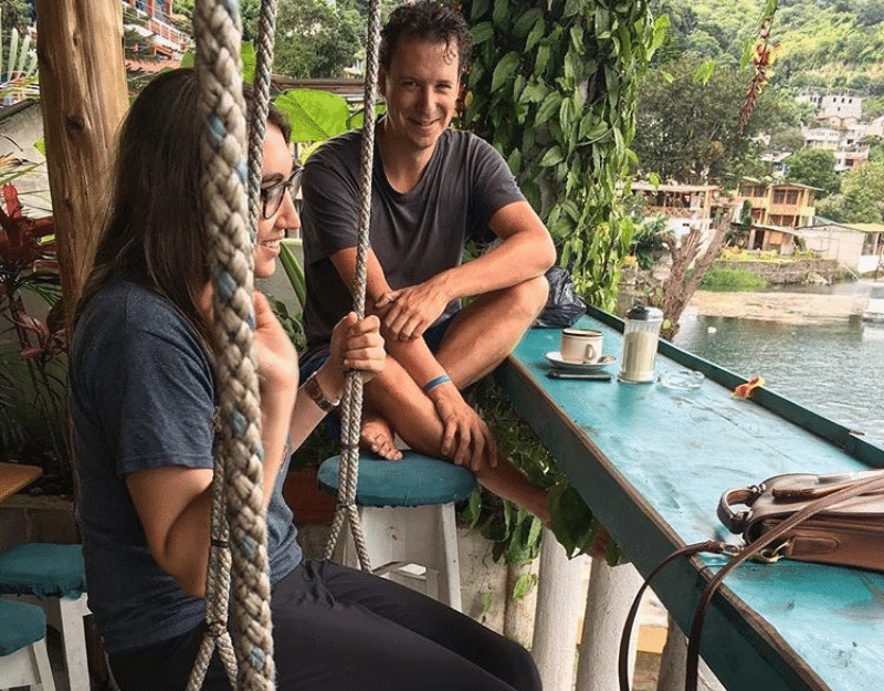 digital nomad meeting her future husband at a hostel bar