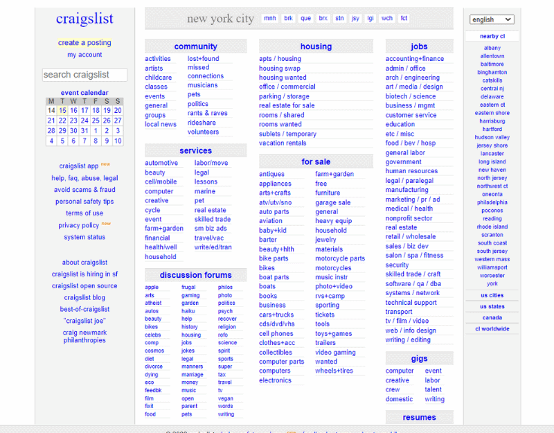 Craigslist job board, which can help digital nomads find remote work