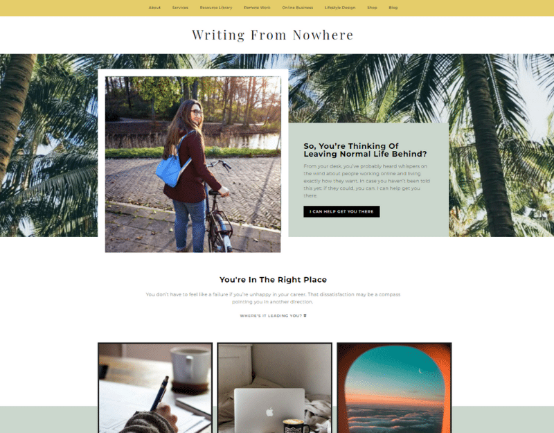 The homepage of a digital nomad blog