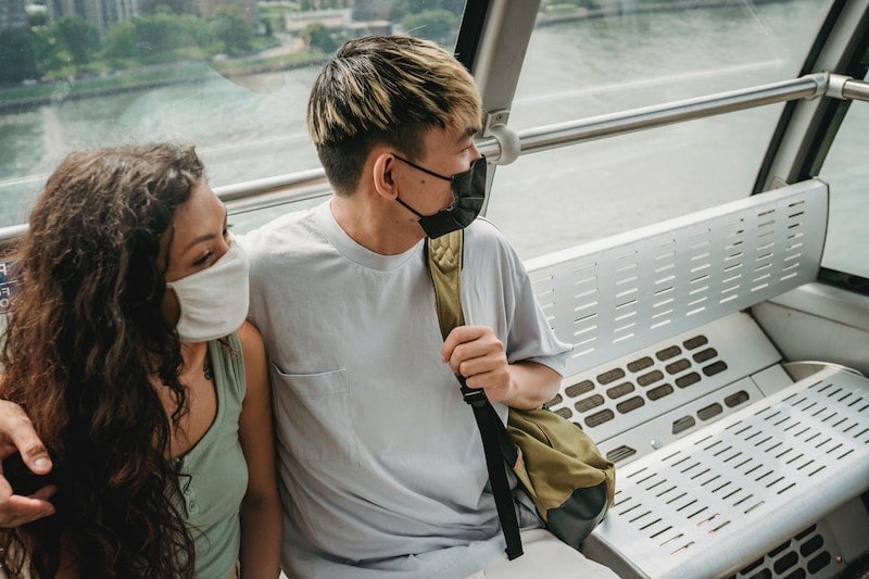 Travelers wearing face masks for enhanced travel safety