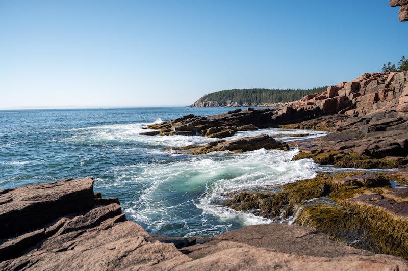 Atlantic coastline view from Thunder Hole along Ocean Path in Acadia National Park