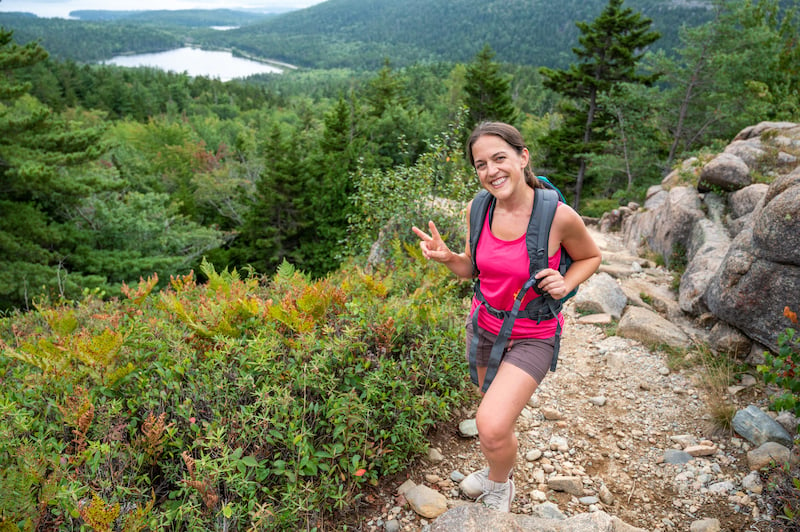 hiking in Acadia National Park on a coastal Maine road trip