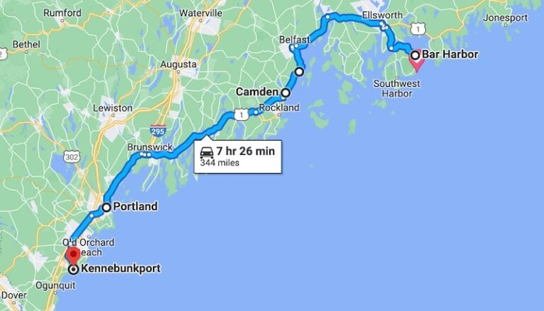 Coastal Maine Road Trip Itinerary Map 768x440 