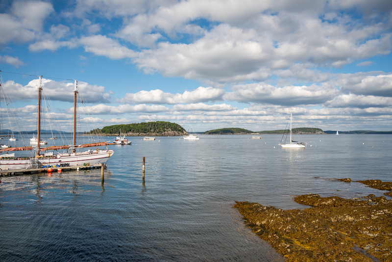 waterfront views along Bar Harbor's Shore Path on a Maine road trip