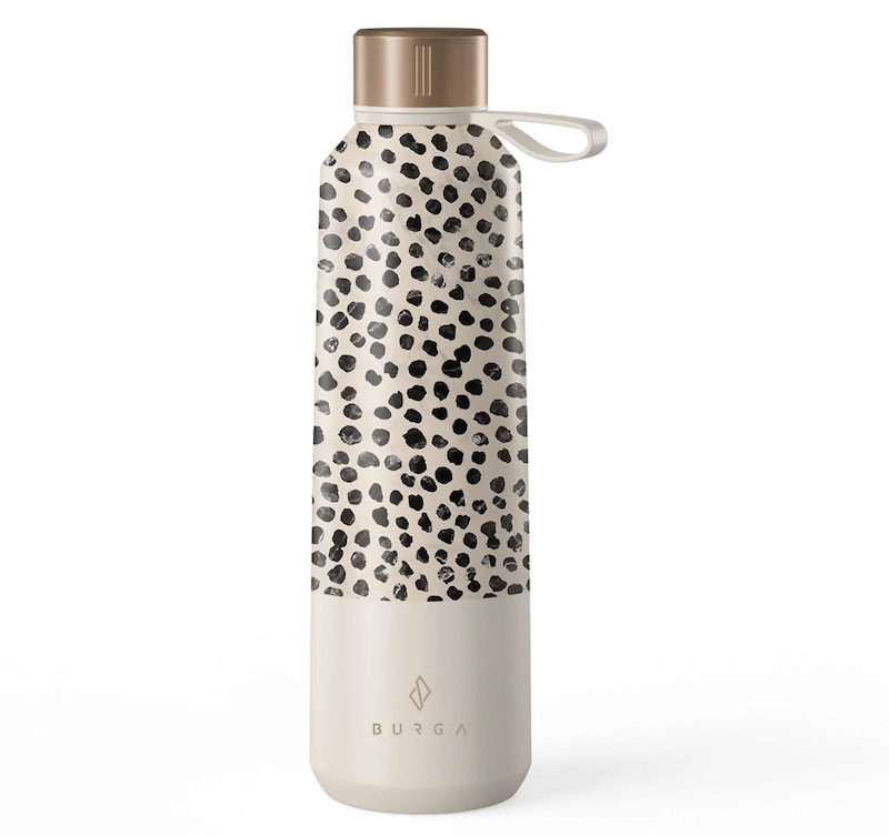 BURGA water bottle for solo travelers in their Almond Latte pattern