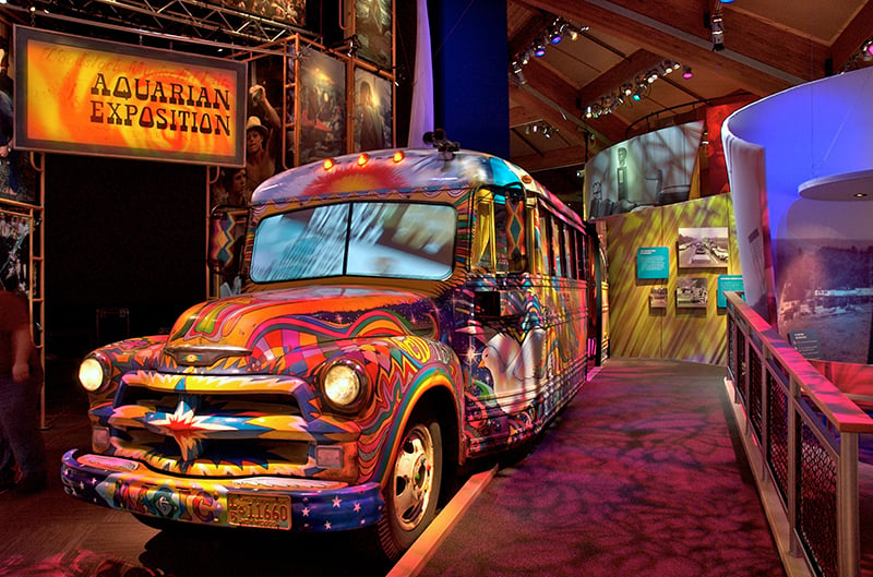 colorful hippie bus at the Museum of Bethel Woods in the Catskills