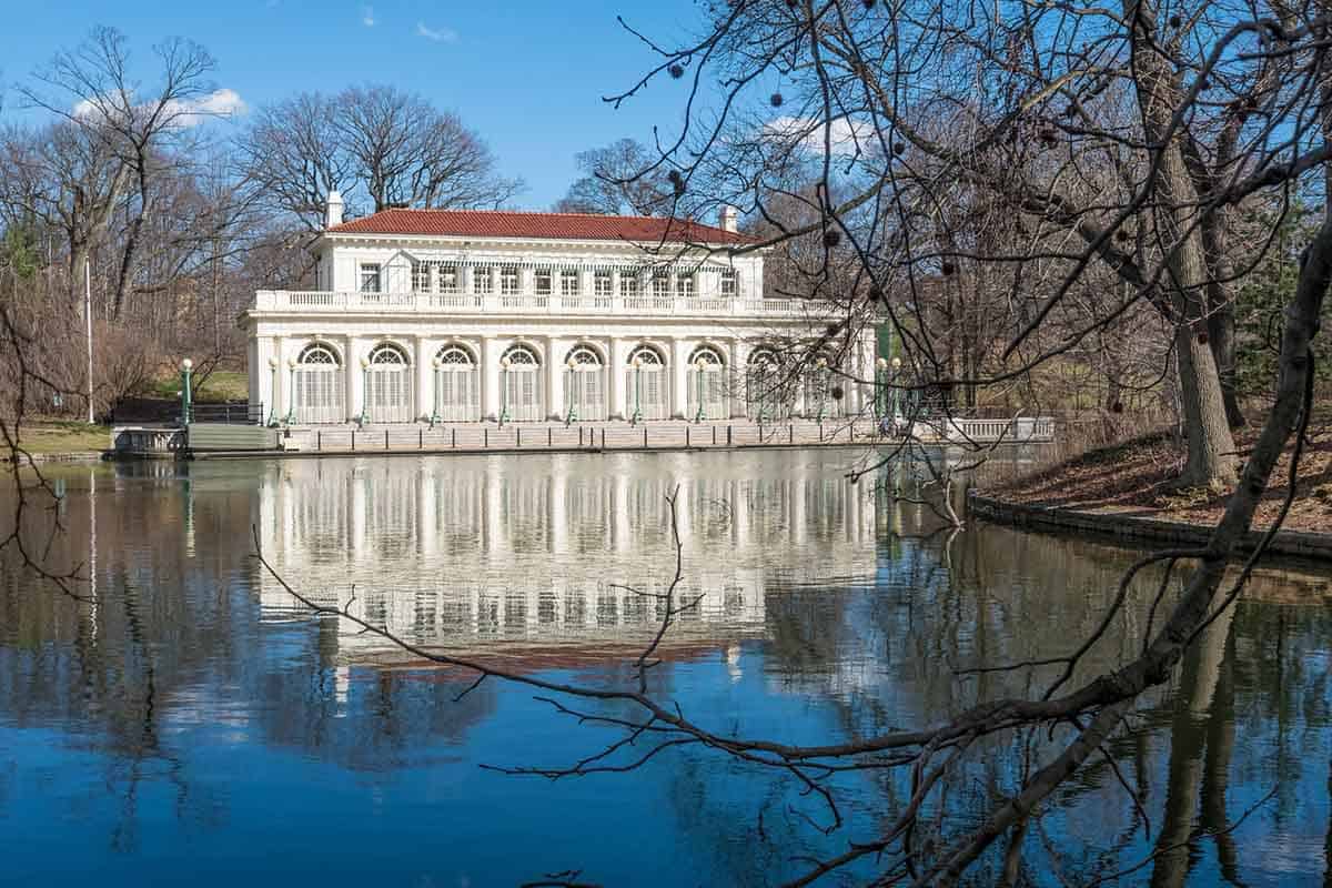 The Boathouse in Prospect Park, the largest public park in Brooklyn, New York City.