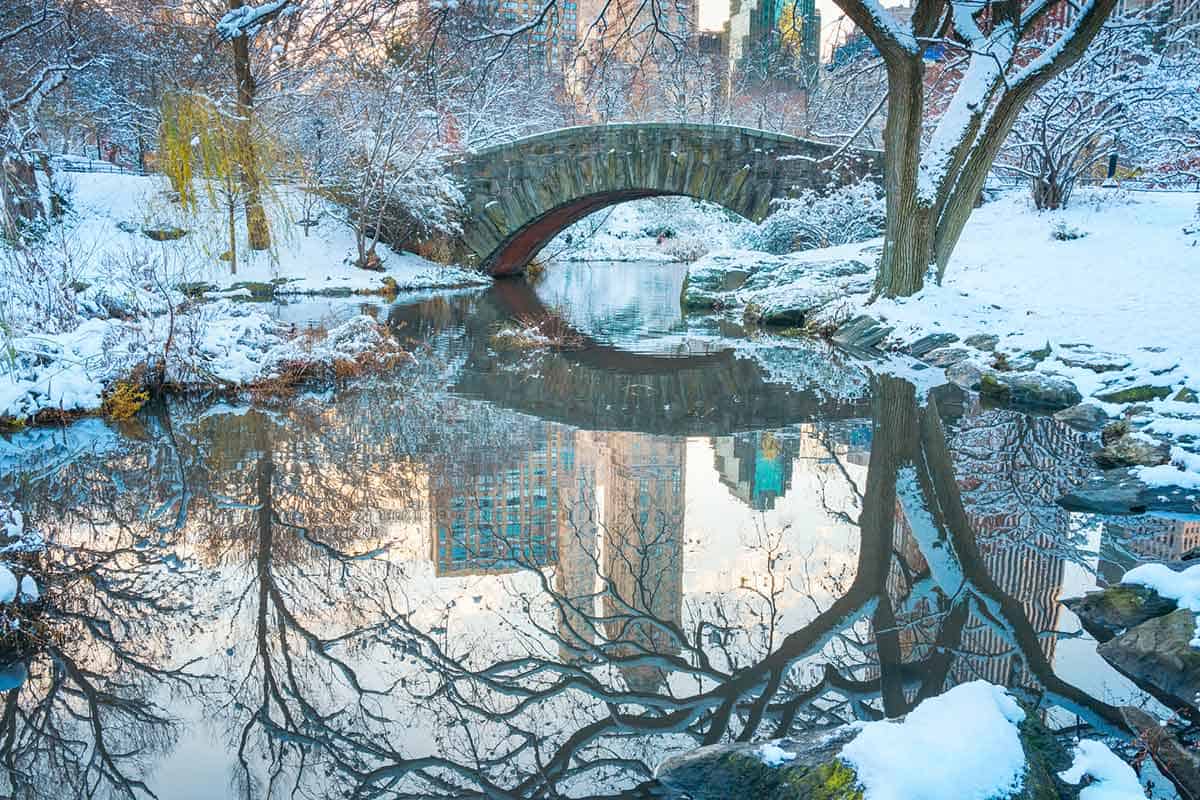 Central Park is one of the best places to take photos in NYC when it snows