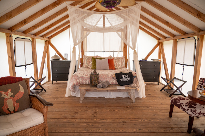 glamping tent at Gilbertsville Farmhouse in the Finger Lakes of New York