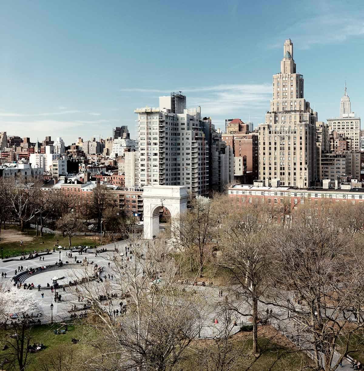 A view of Washington Square Park in NYC in winter.