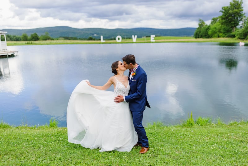 couple kissing during a romantic getaways in Upstate New York at Gilbertsville Farmhouse