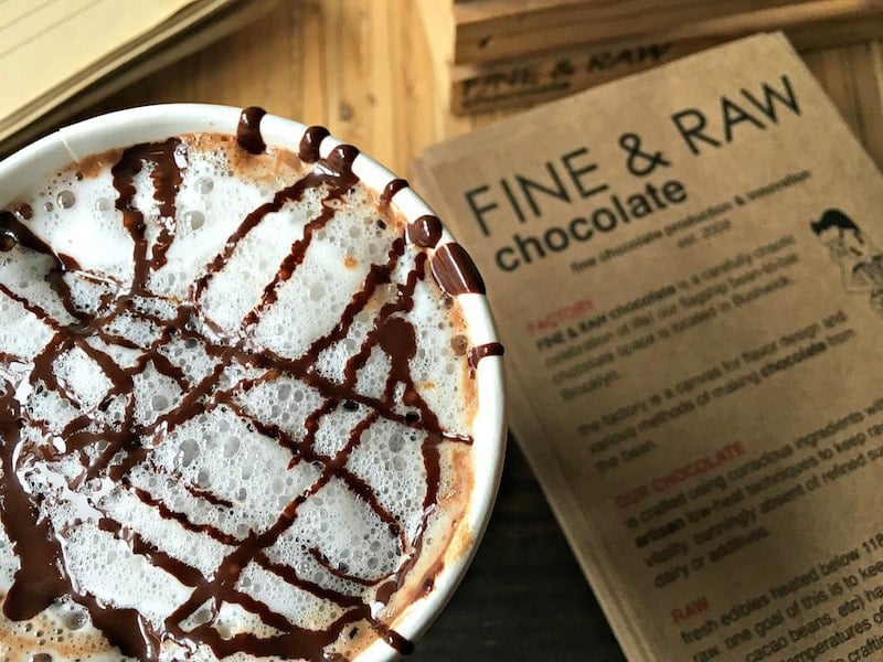 raw hot chocolate and menu at Fine & Raw