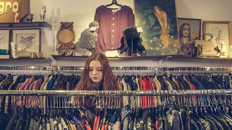 woman thrift shopping in Bushwick, Brooklyn