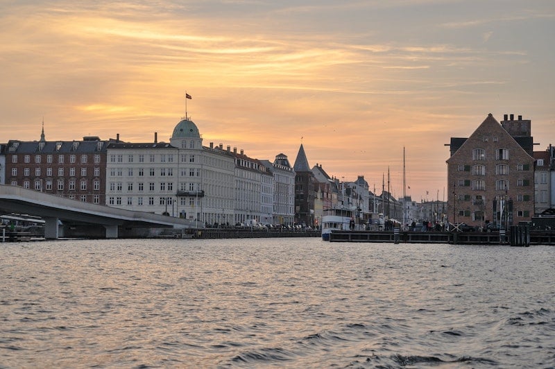 waterfront in Copenhagen surrounded by buildings