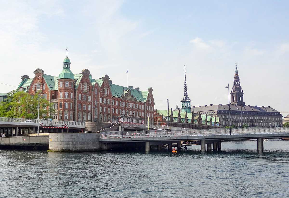 waterfront in Copenhagen surrounded by buildings