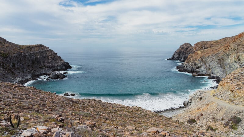 water lapping up onto the shore at Puerto Viejo in Todos Santos.