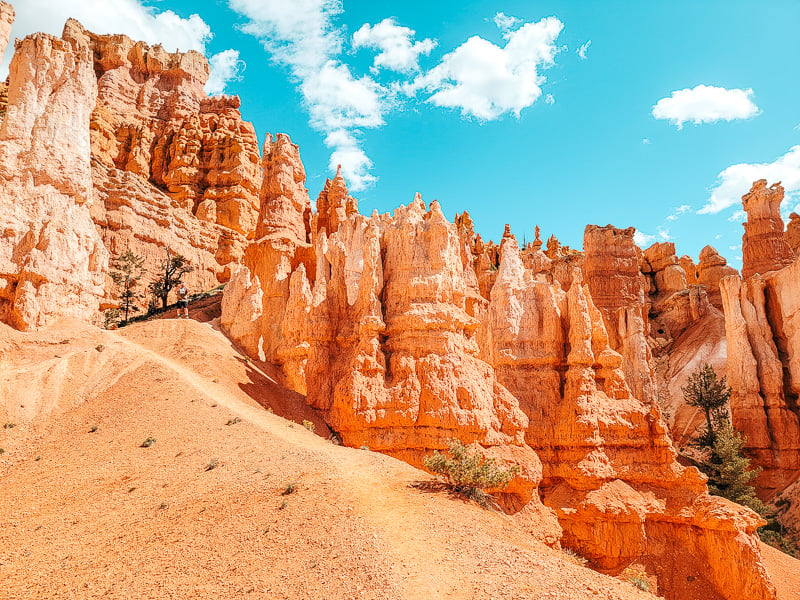 Tall orange hoodoos in Bryce Canyon along one of the best Utah hiking trails