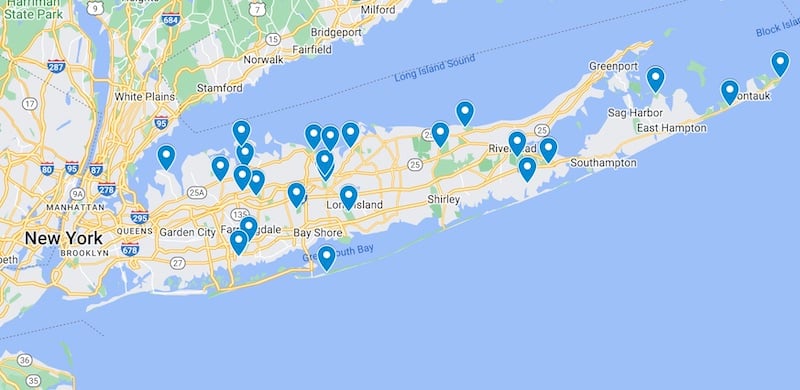 map of the best places to hike on Long Island