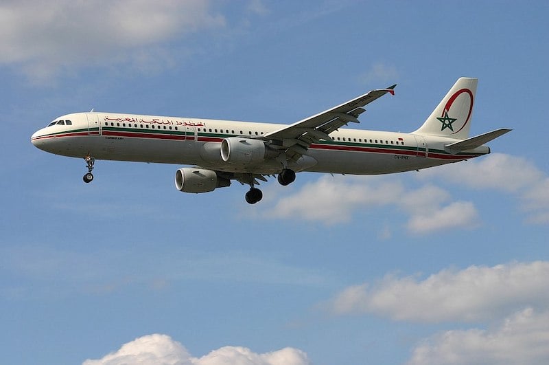 Royal Air Maroc airplane flying in the clouds