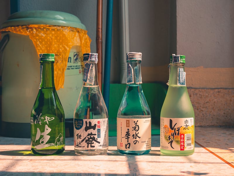 bottles of sake lined up
