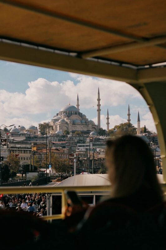 solo female traveler in Istanbul looking at the Blue Mosque