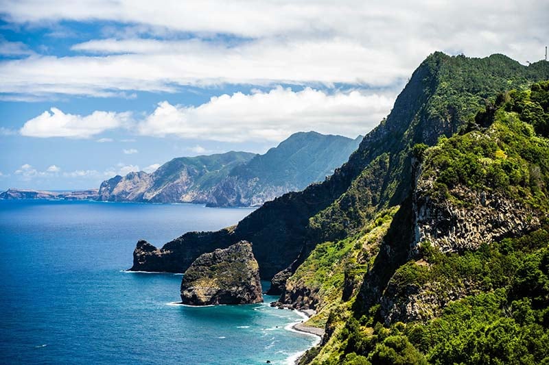 A photo of a cliff in the Madeira Islands, Portugal.