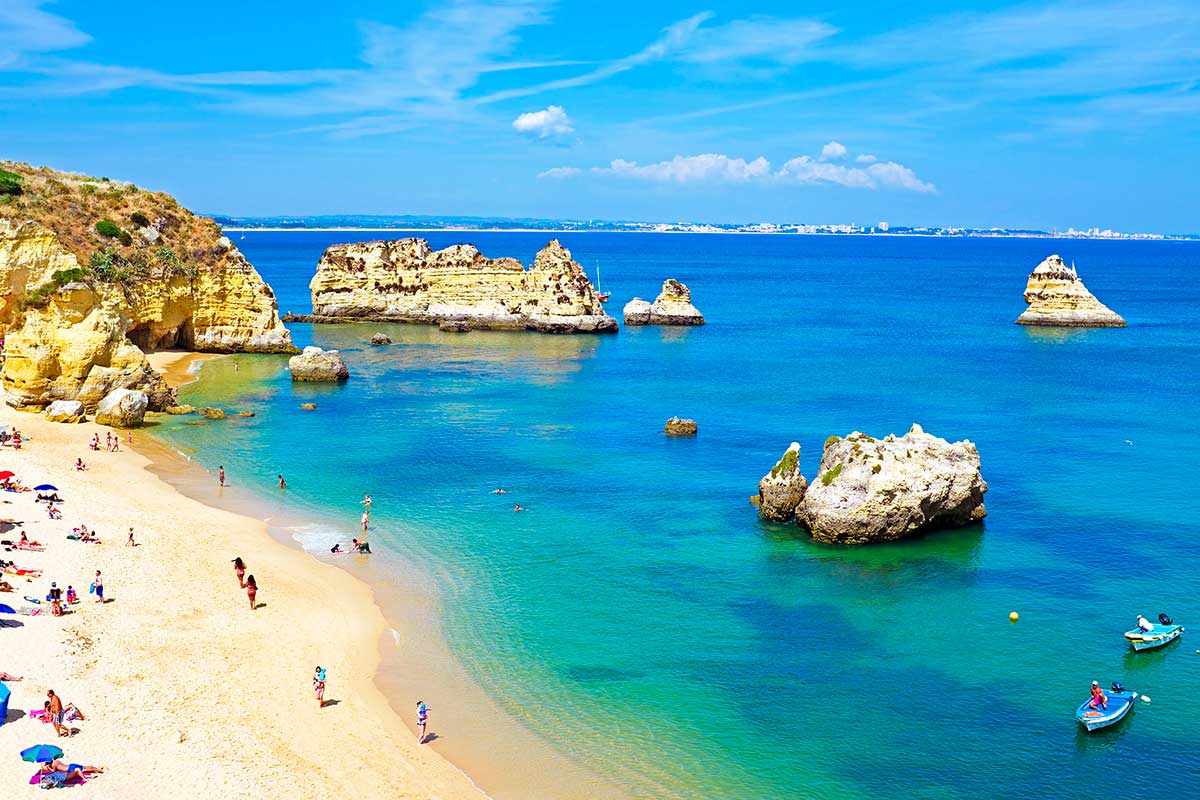 Natural rocks and beaches at Lagos Portugal.