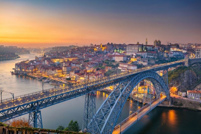 The Dom Luís I Bridge stretching over the Douro River in Porto, Portugal